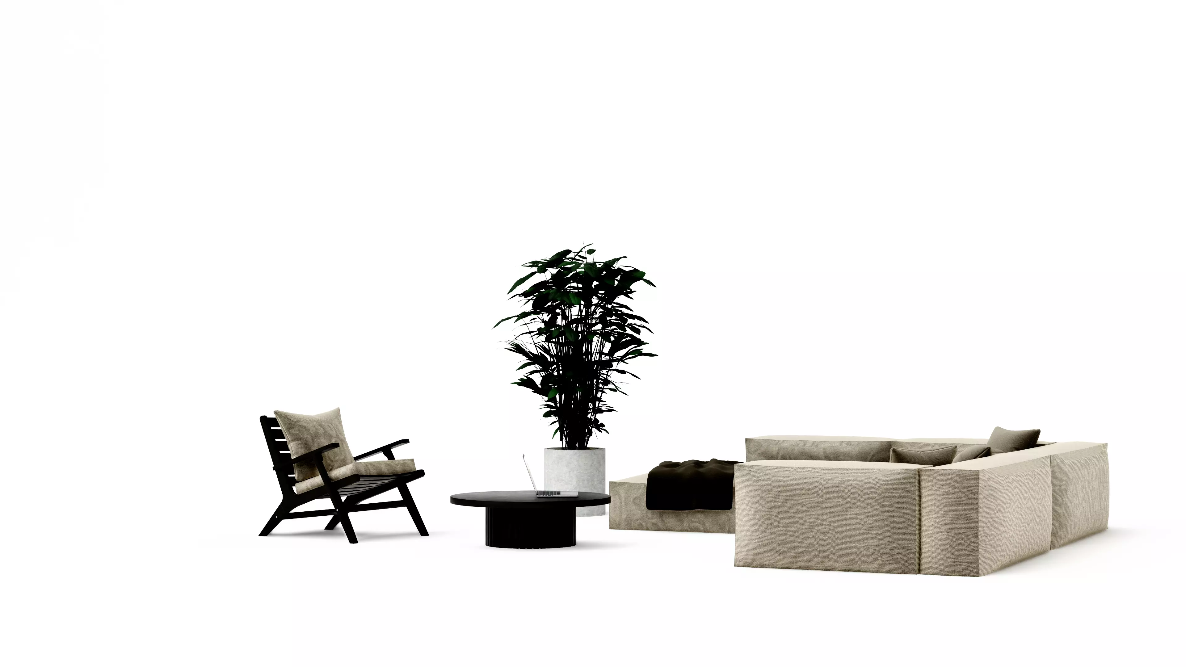 Modern classic living room furniture set white and black Low-poly 3D model_8