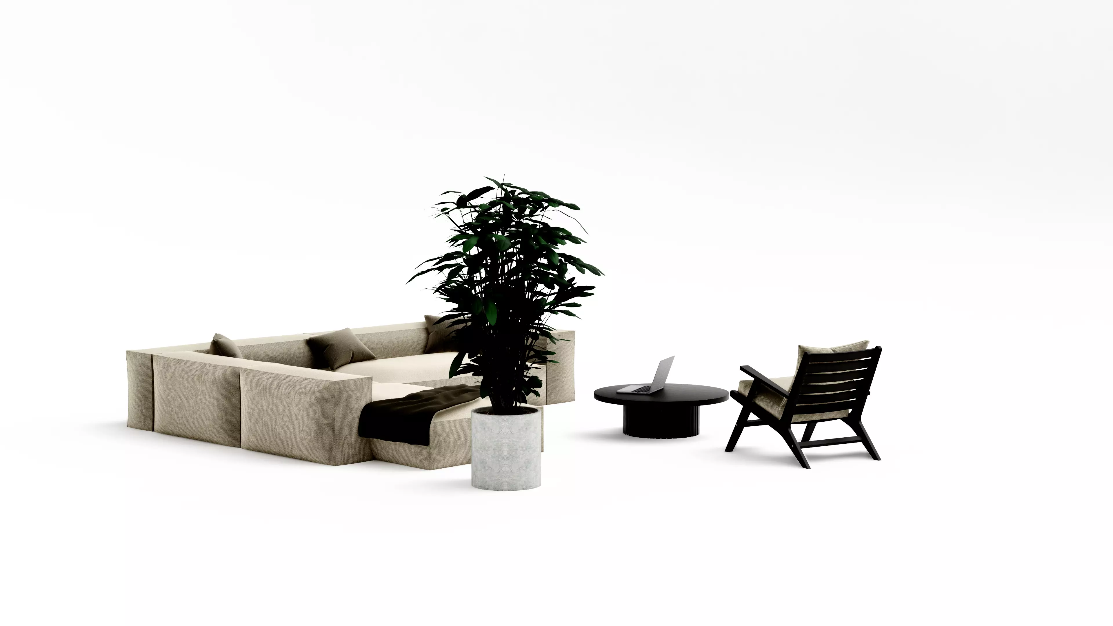Modern classic living room furniture set white and black Low-poly 3D model_6