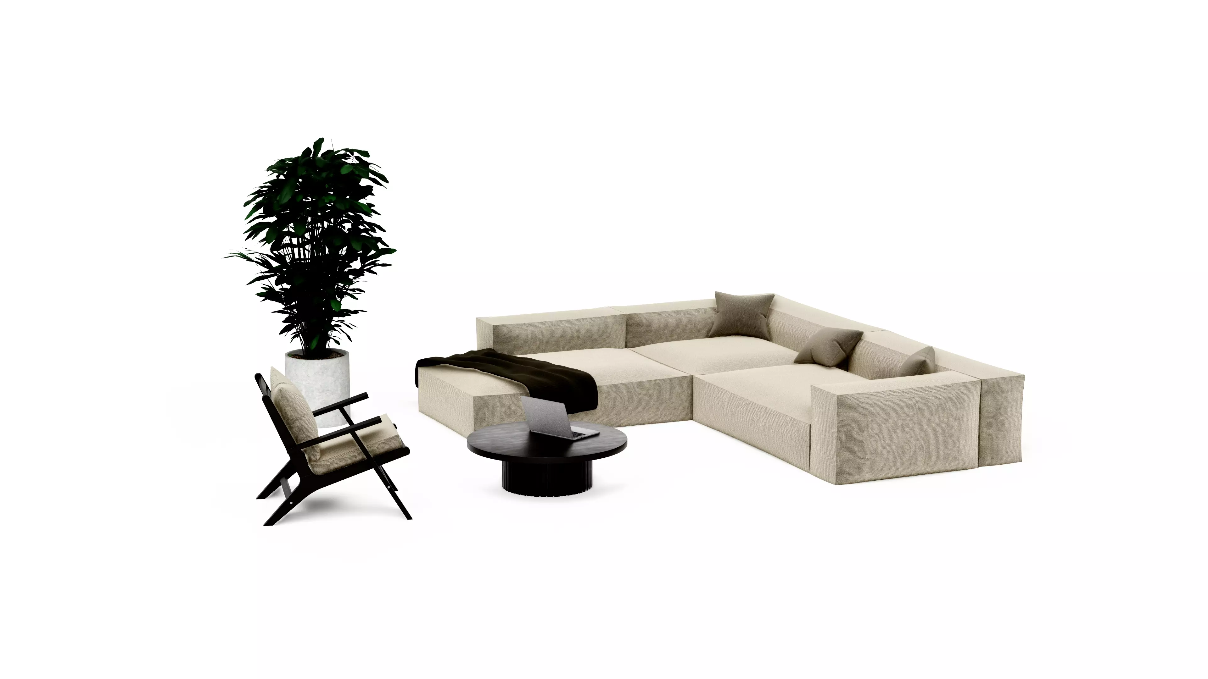 Modern classic living room furniture set white and black Low-poly 3D model_1