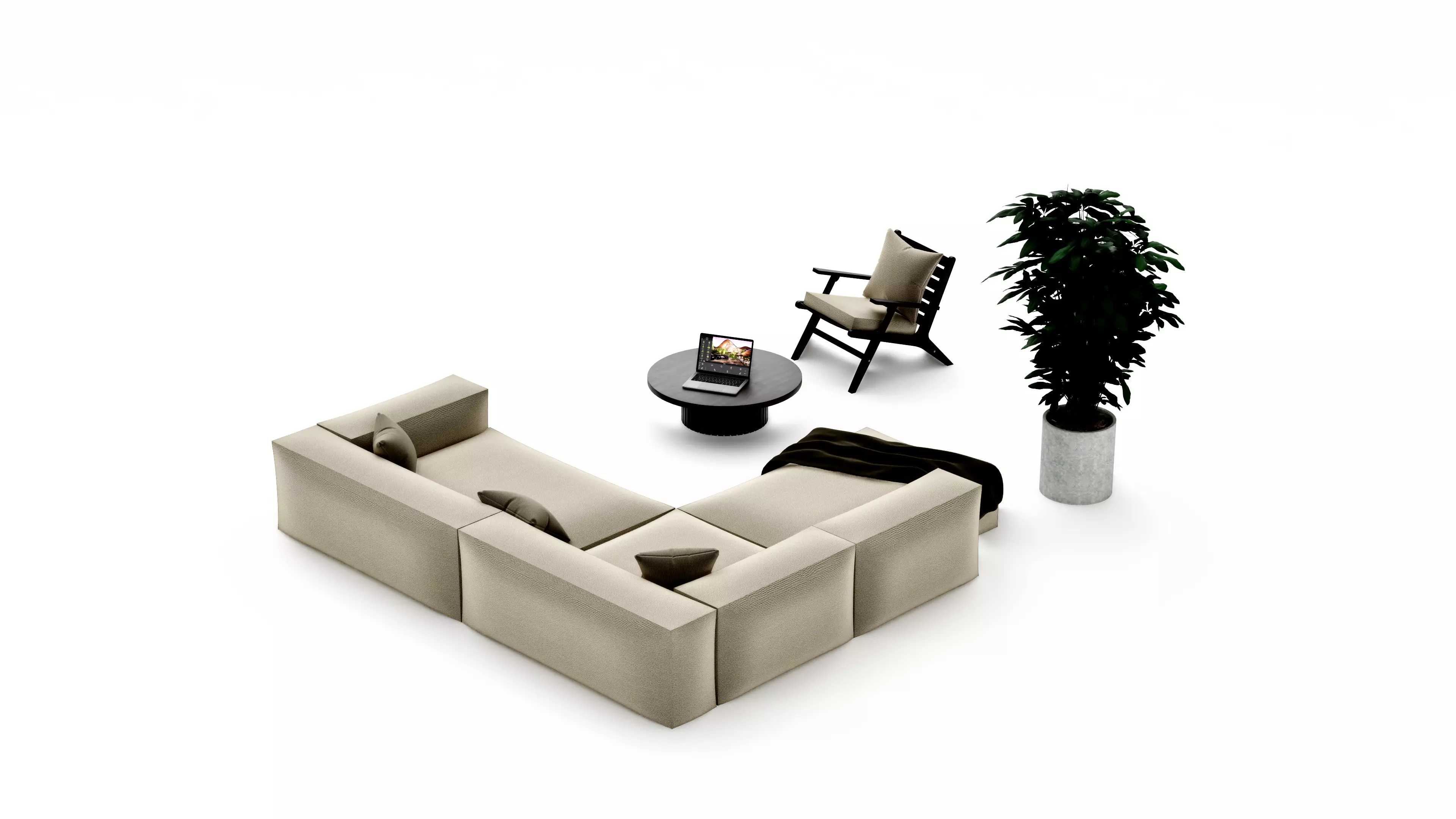 Modern classic living room furniture set white and black Low-poly 3D model_5