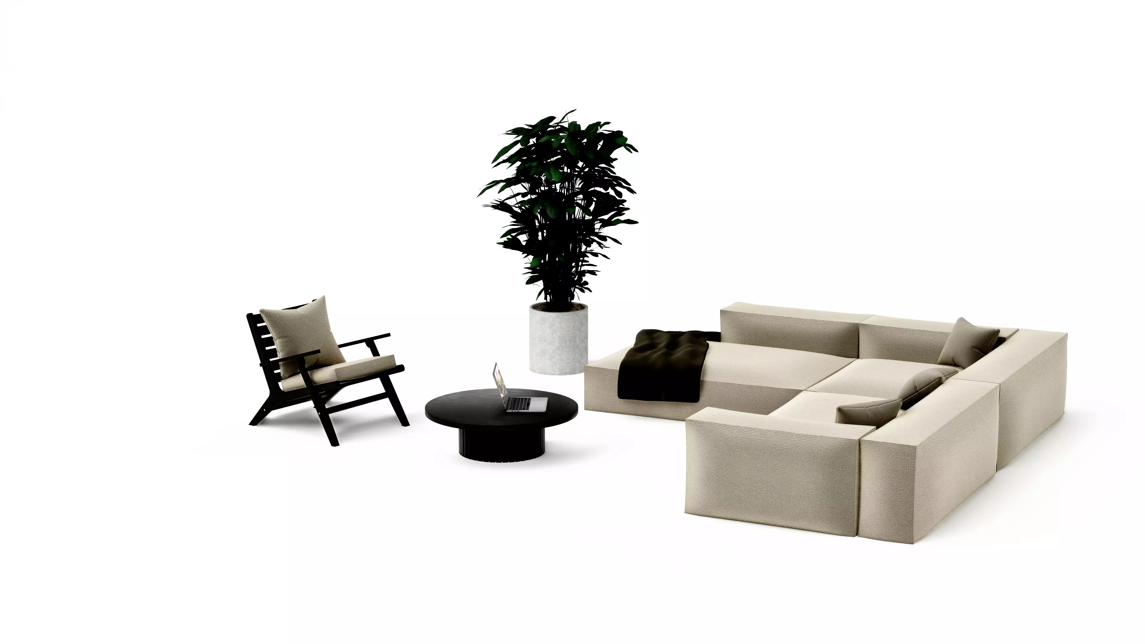 Modern classic living room furniture set white and black Low-poly 3D model_2