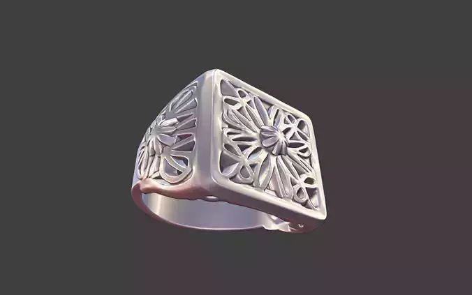 Square Geometric mandala filigree silver ring