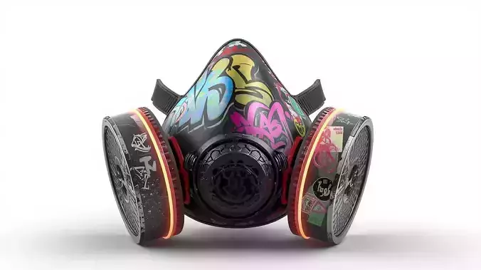 Neon Graffiti Respirator 3D Model Cyberpunk Street Art