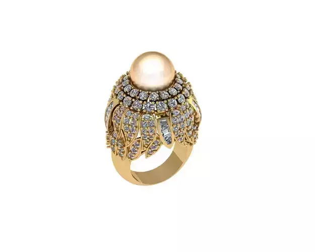 Diamond Pearl Lapis Gold Ring