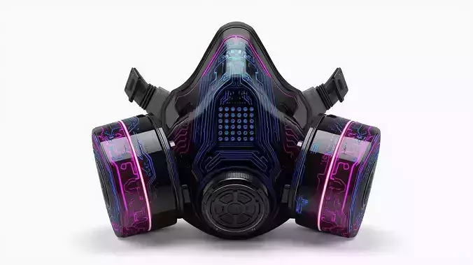 Cybernetic Respirator Mask 3D Model Neon Circuit Prop