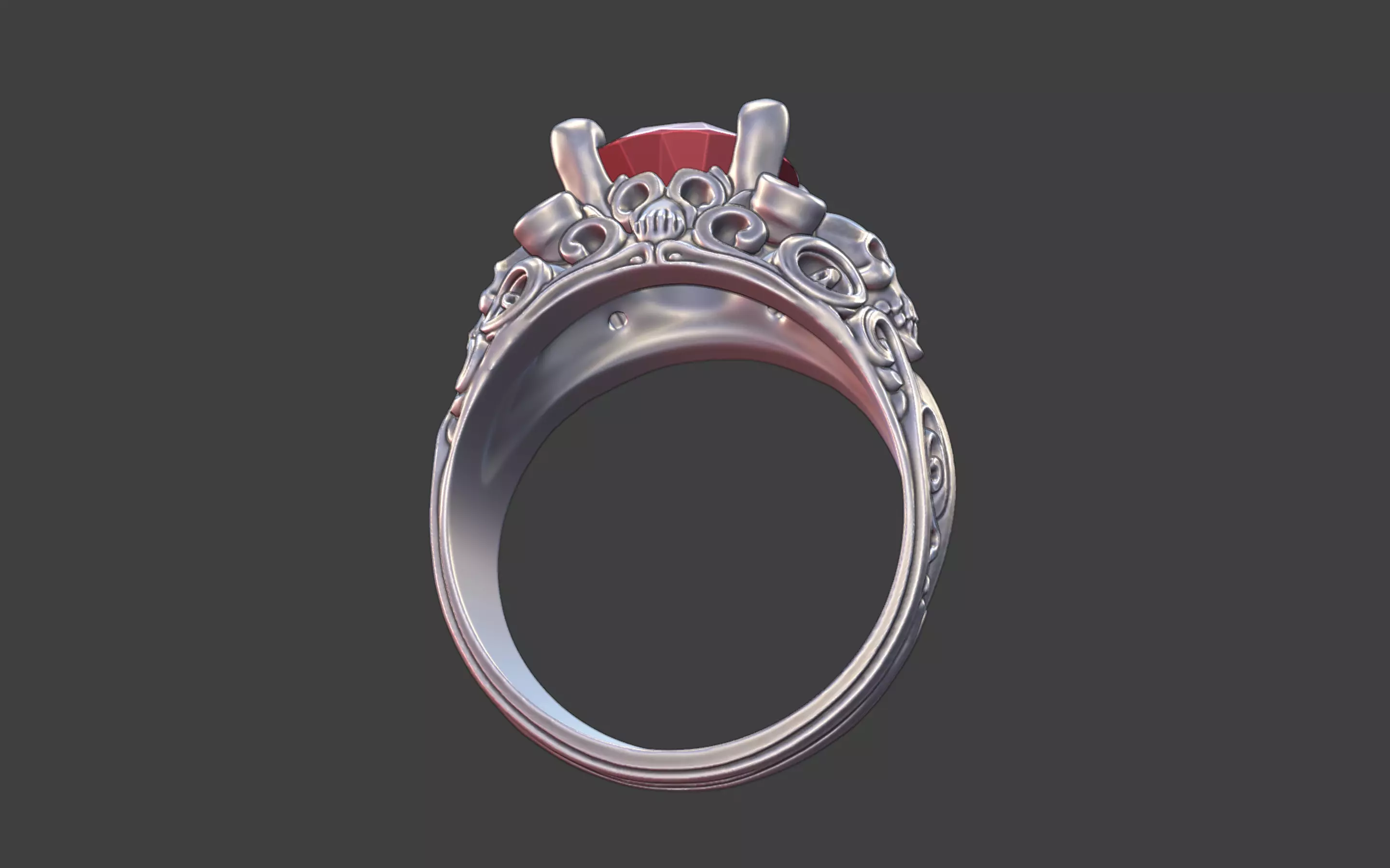 vintage gothic scrollwork skull ring 3D print model_9