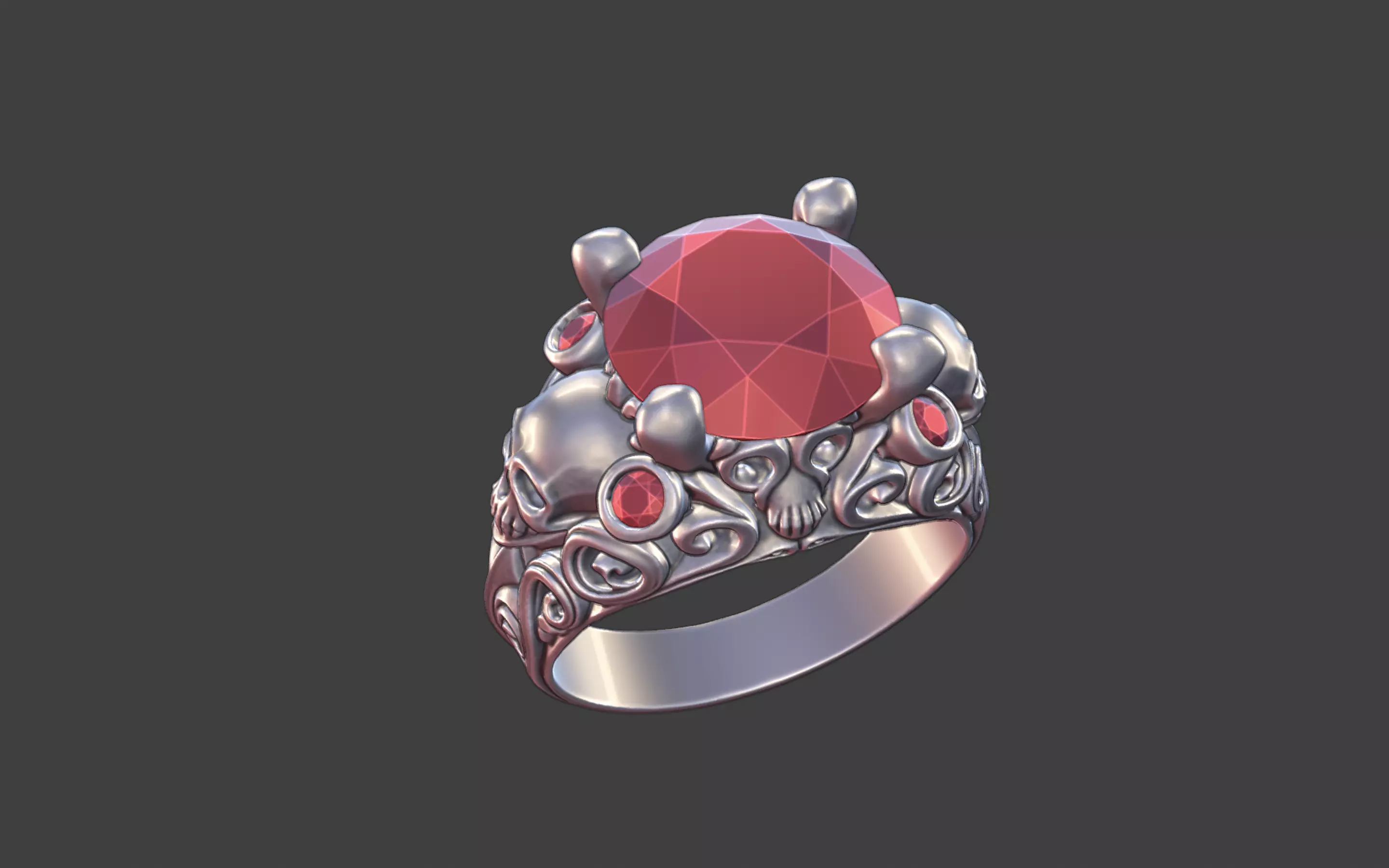 vintage gothic scrollwork skull ring 3D print model_2