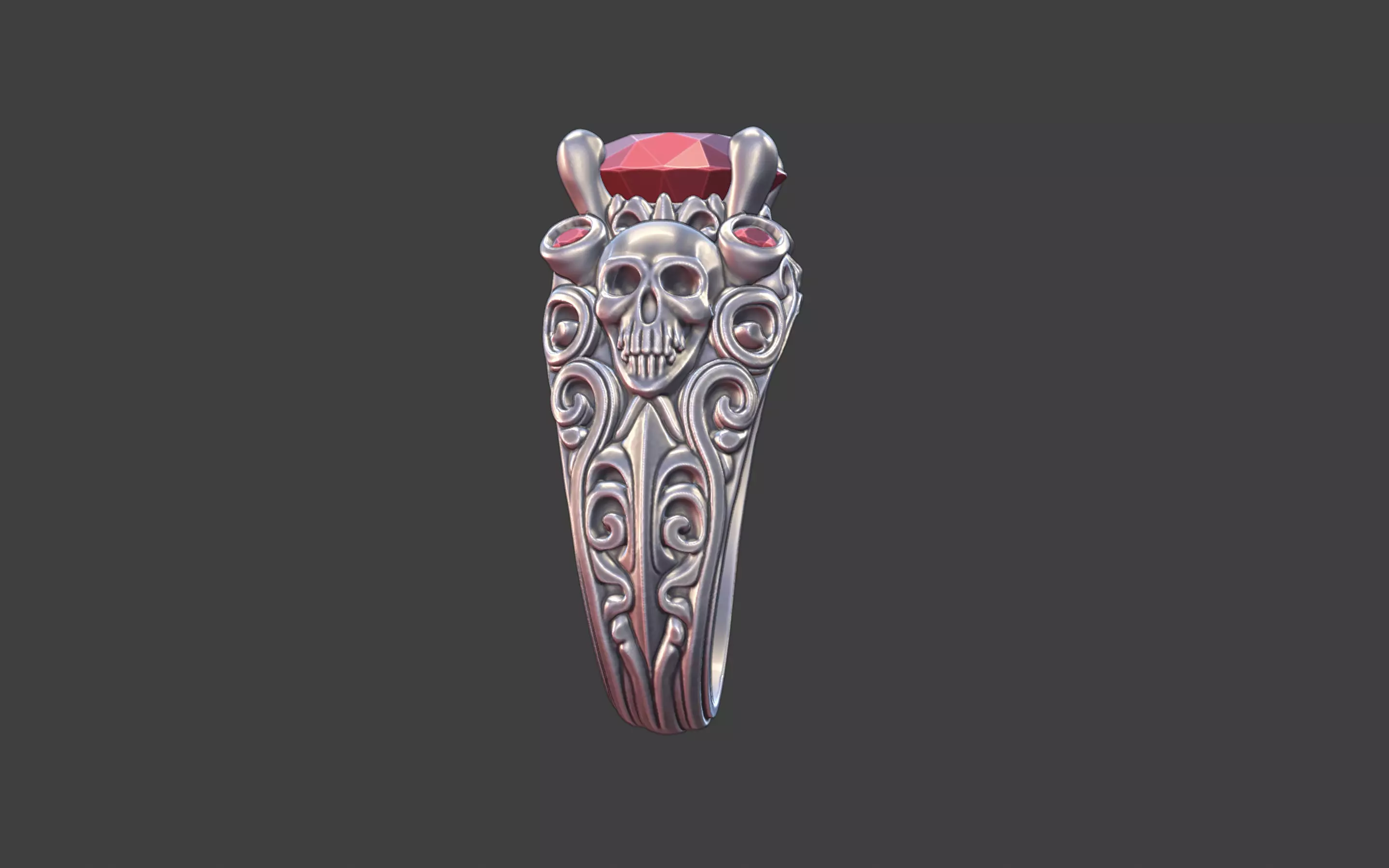 vintage gothic scrollwork skull ring 3D print model_5