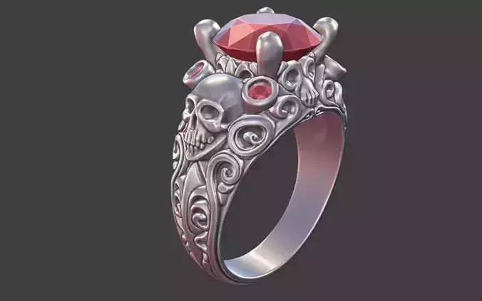 vintage gothic scrollwork skull ring