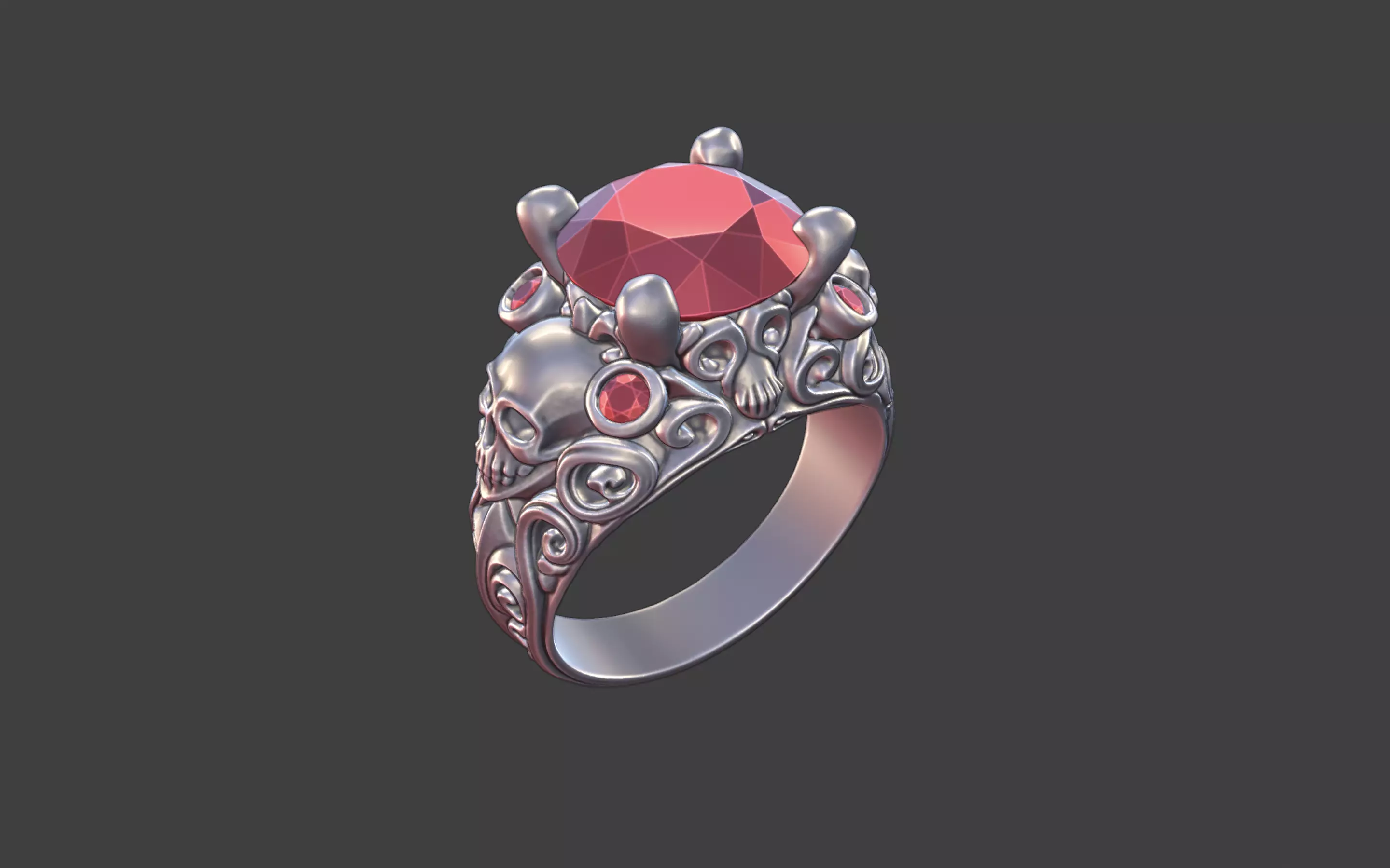 vintage gothic scrollwork skull ring 3D print model_12
