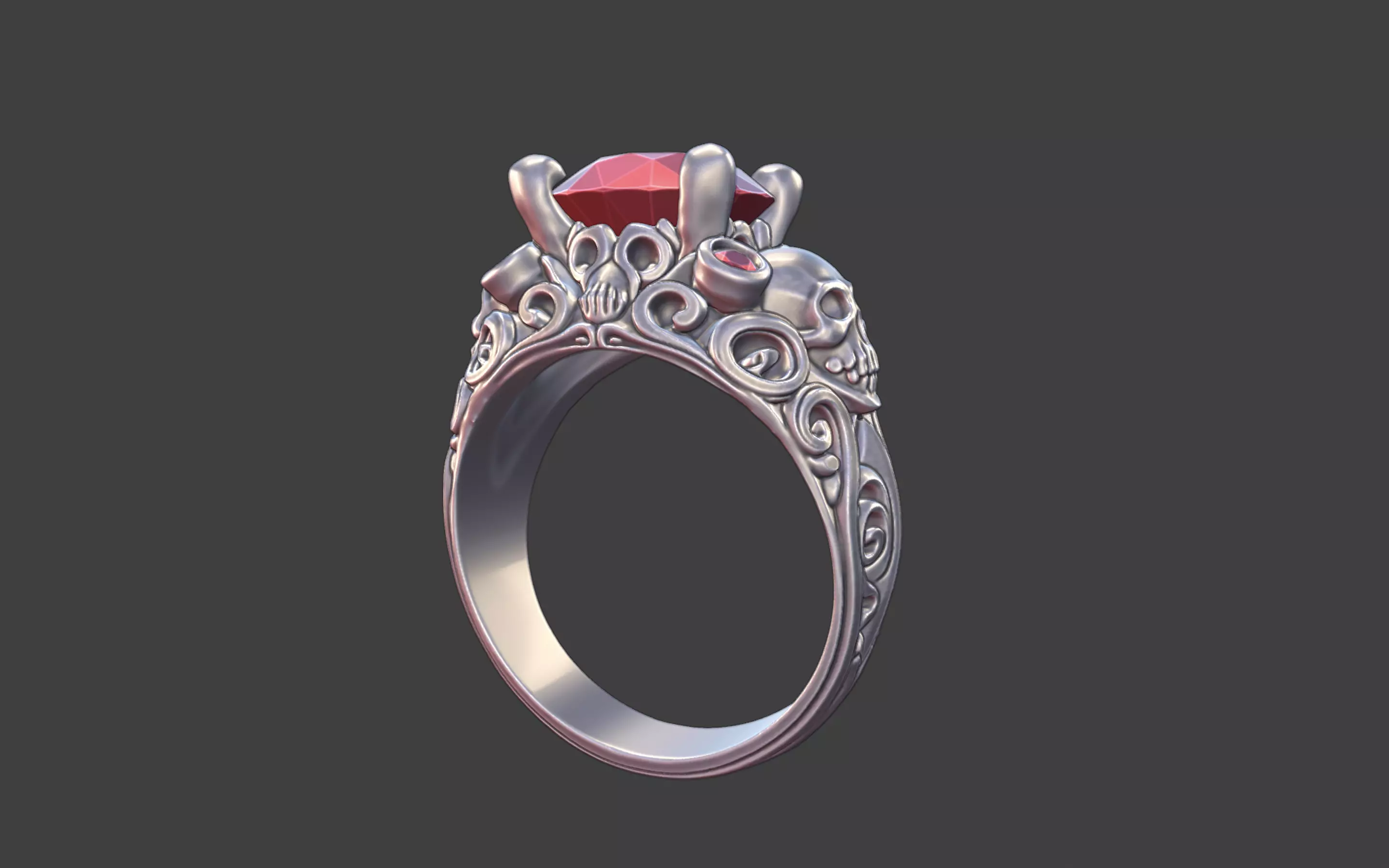 vintage gothic scrollwork skull ring 3D print model_8