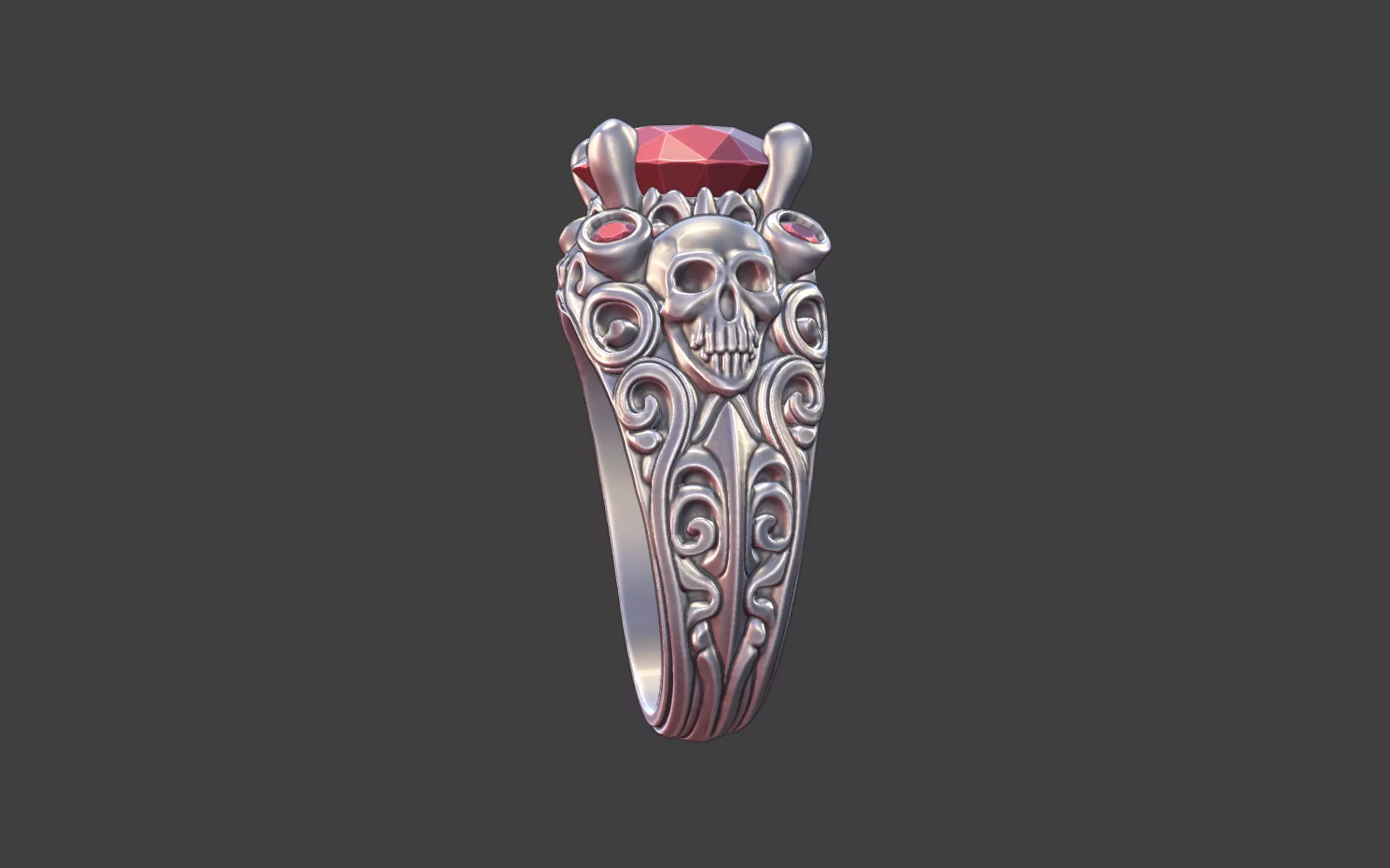 vintage gothic scrollwork skull ring 3D print model_6