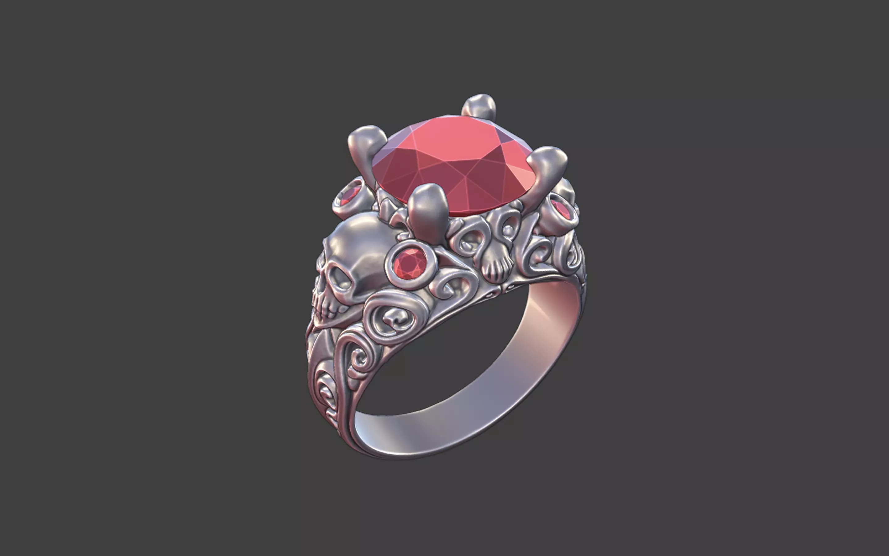 vintage gothic scrollwork skull ring 3D print model_3