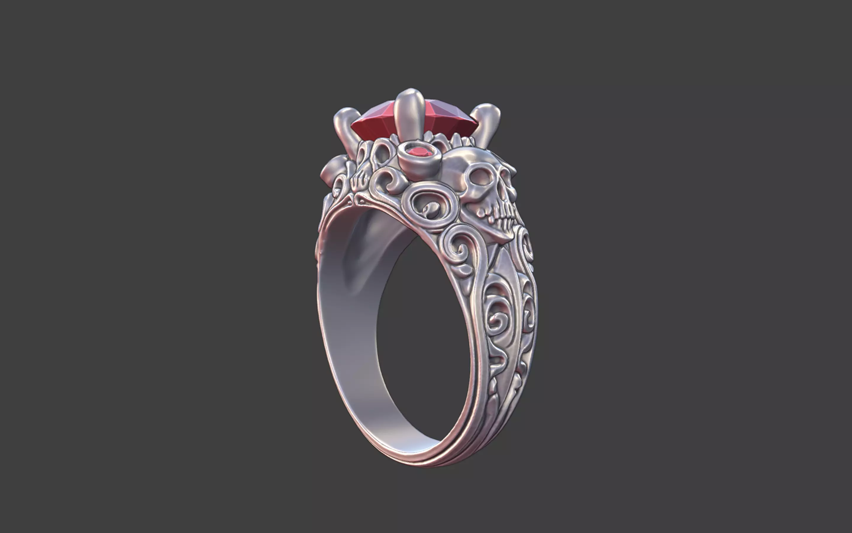 vintage gothic scrollwork skull ring 3D print model_7
