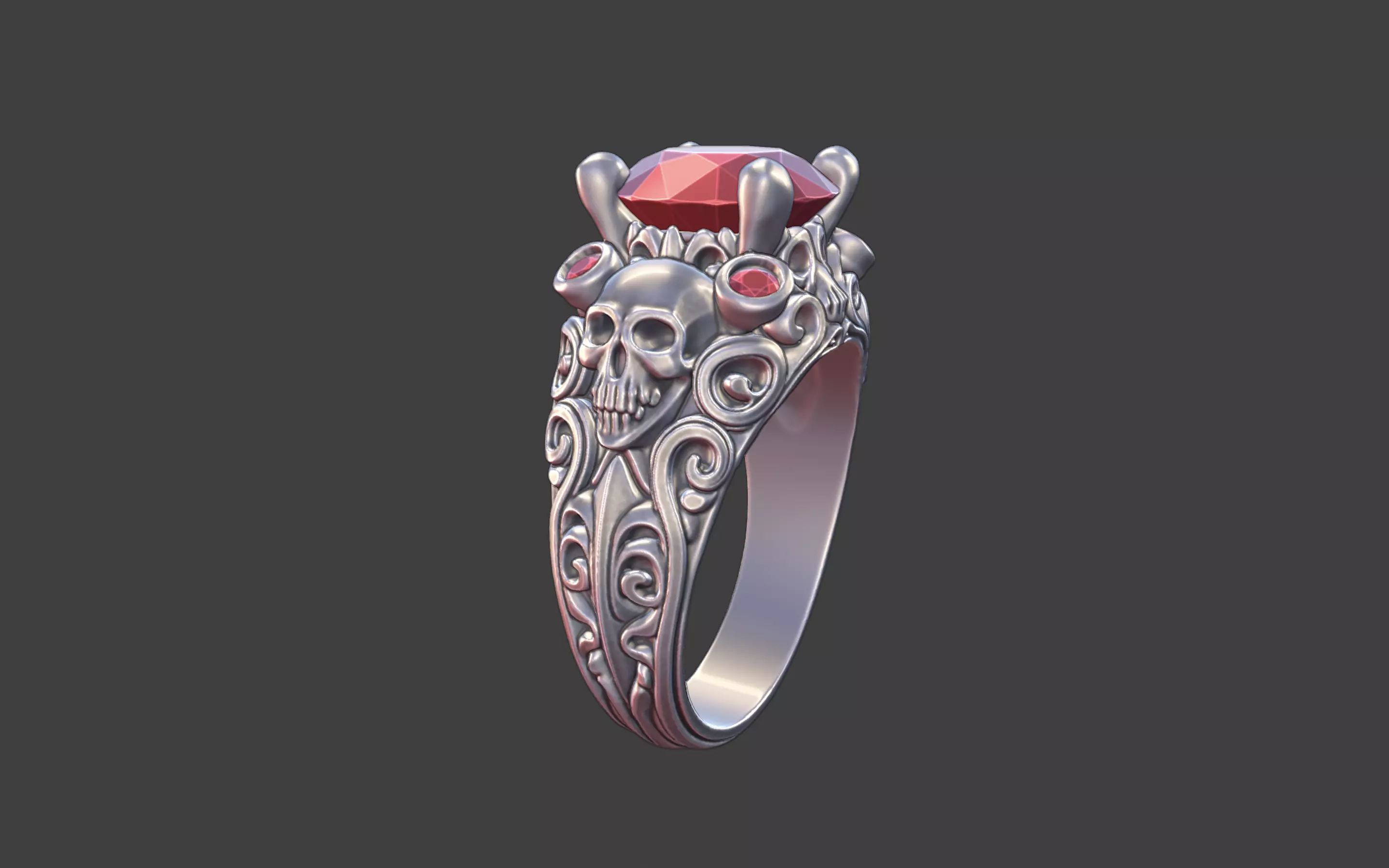vintage gothic scrollwork skull ring 3D print model_4