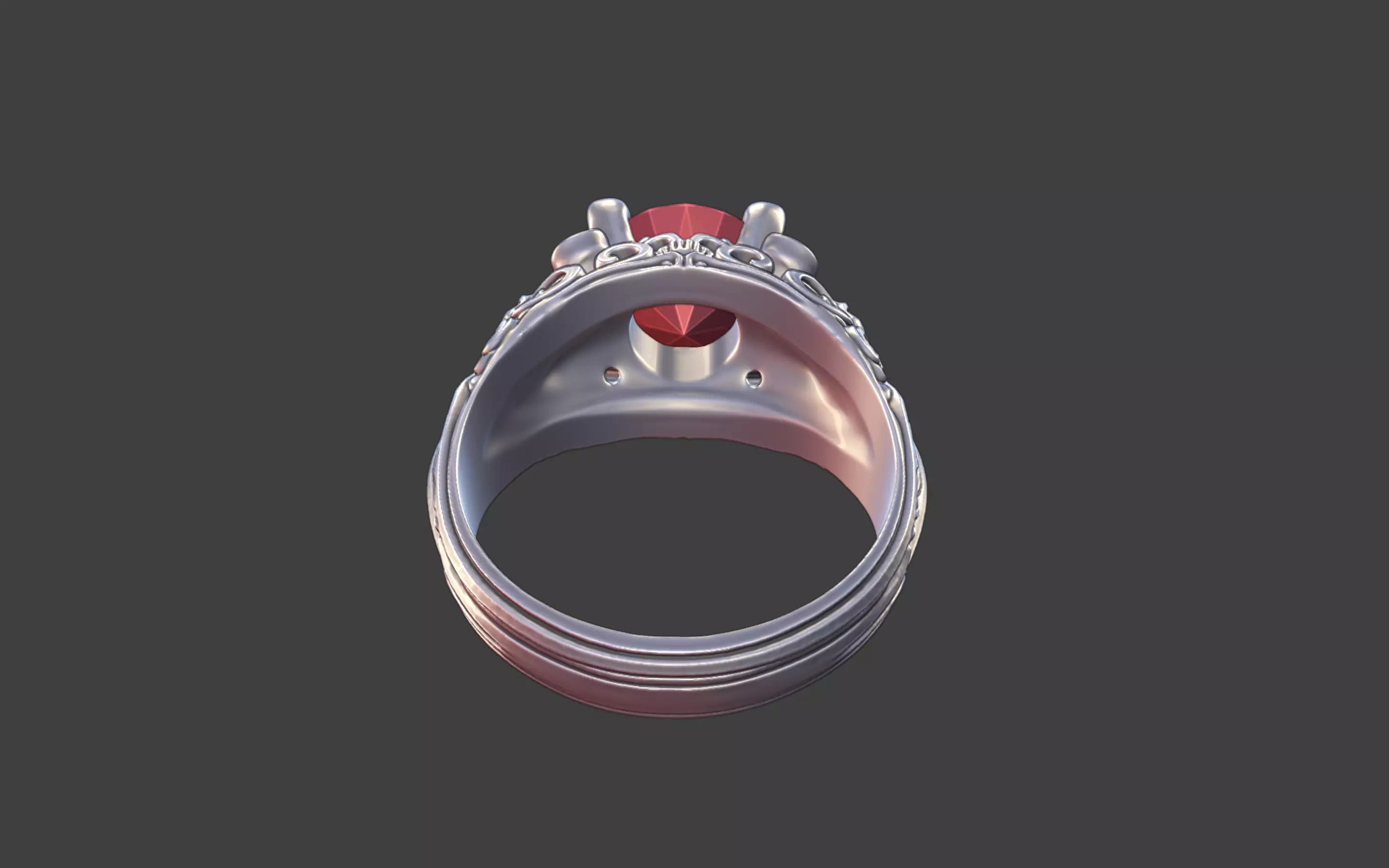 vintage gothic scrollwork skull ring 3D print model_10