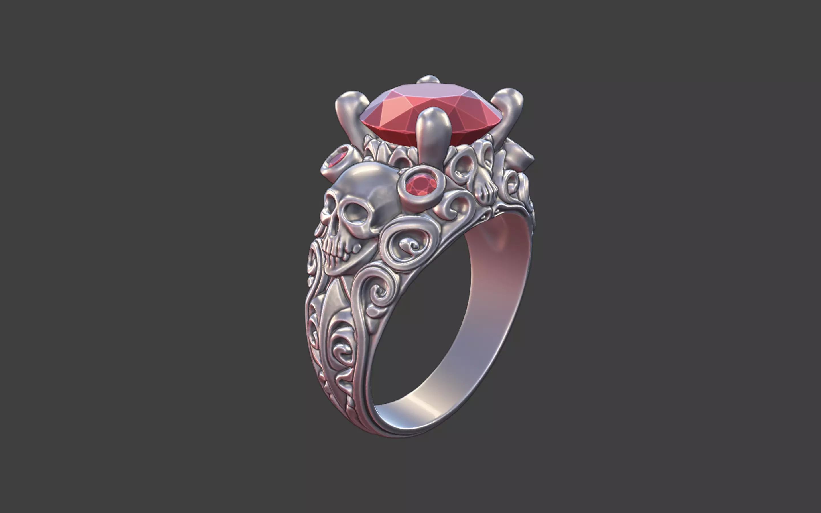 vintage gothic scrollwork skull ring 3D print model_0