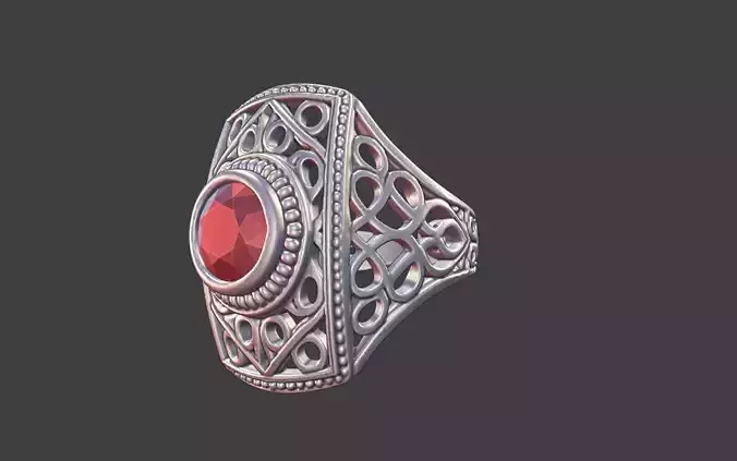 large square filigree gemstone silver ring