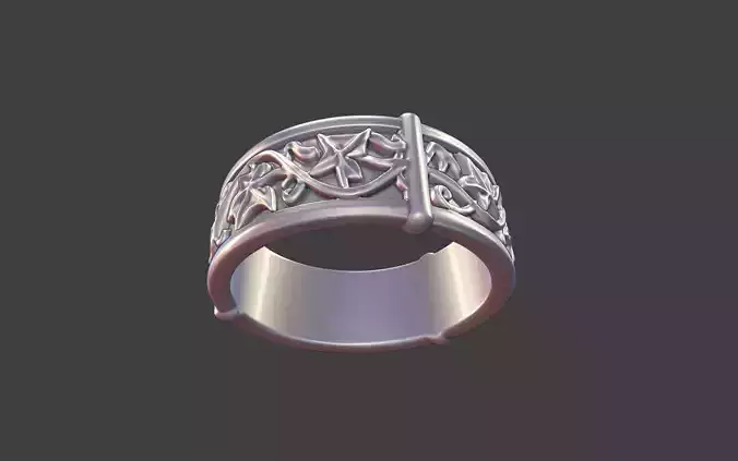 Silver Band with Oak Maple Leaves 