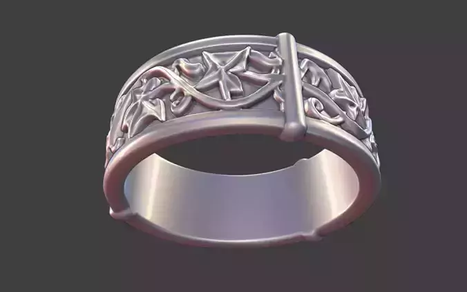 Silver Band with Oak Maple Leaves 