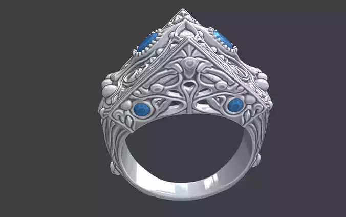 Large geometric Ornamental Ring with Gemstones