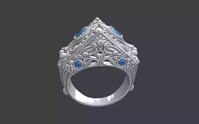 Large geometric Ornamental Ring with Gemstones