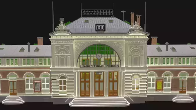 Vintage Station and Train 3D model 3