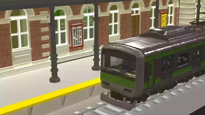 Vintage Station and Train 3D model 2