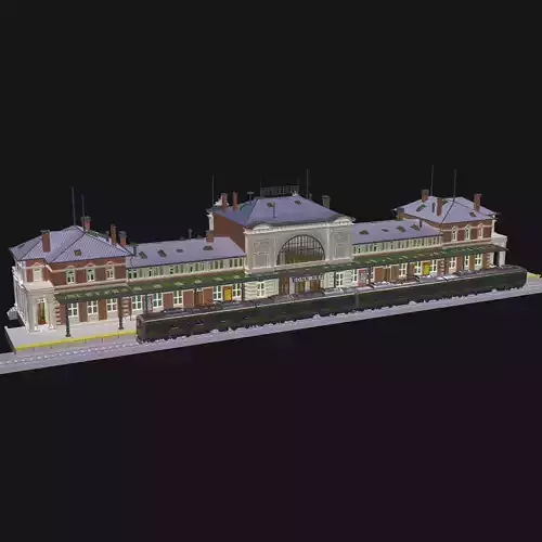 Vintage Station and Train 3D model