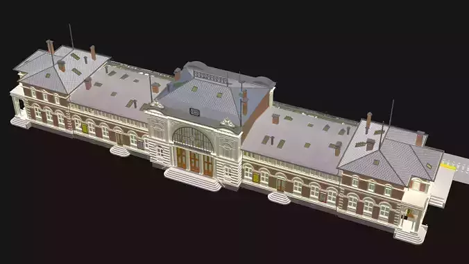 Vintage Station and Train 3D model 6