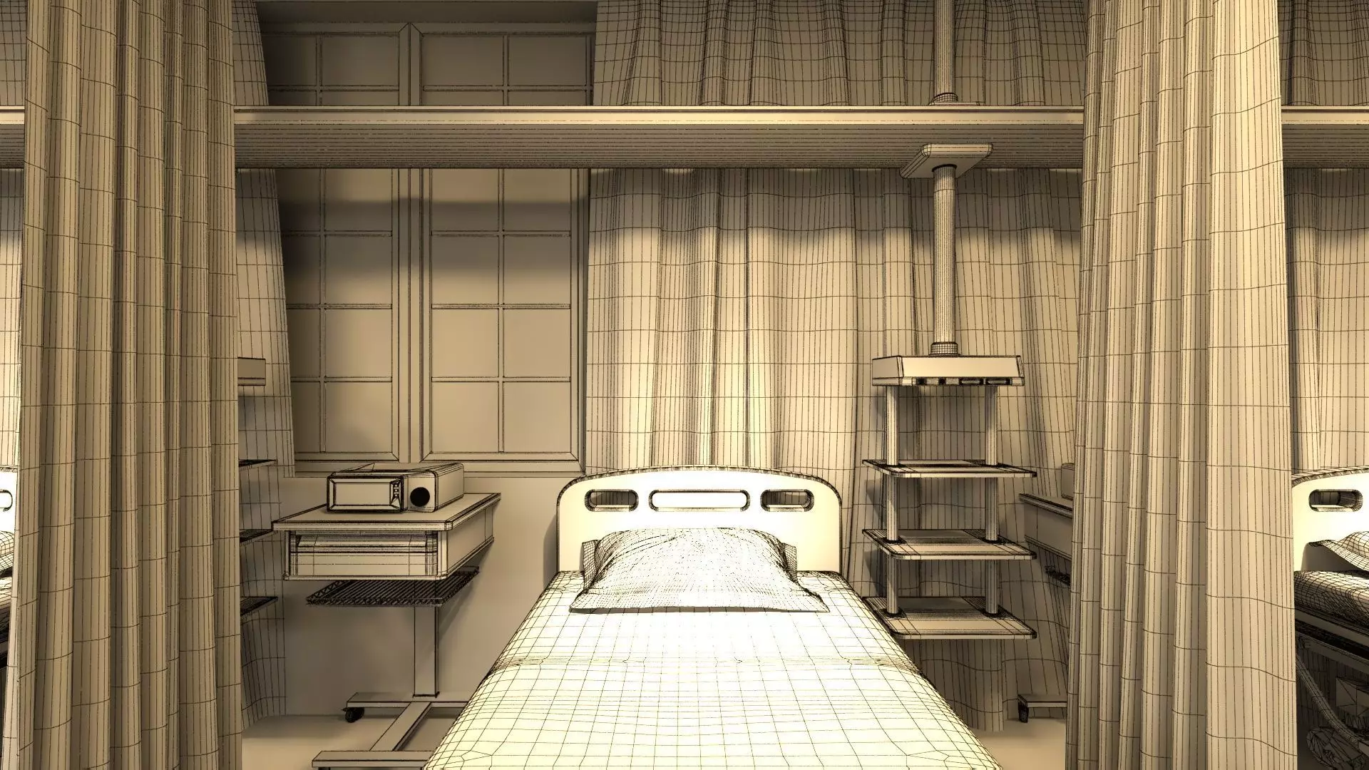 Hospital Wardroom with Monitoring Units and Nurses Station 3D model_19