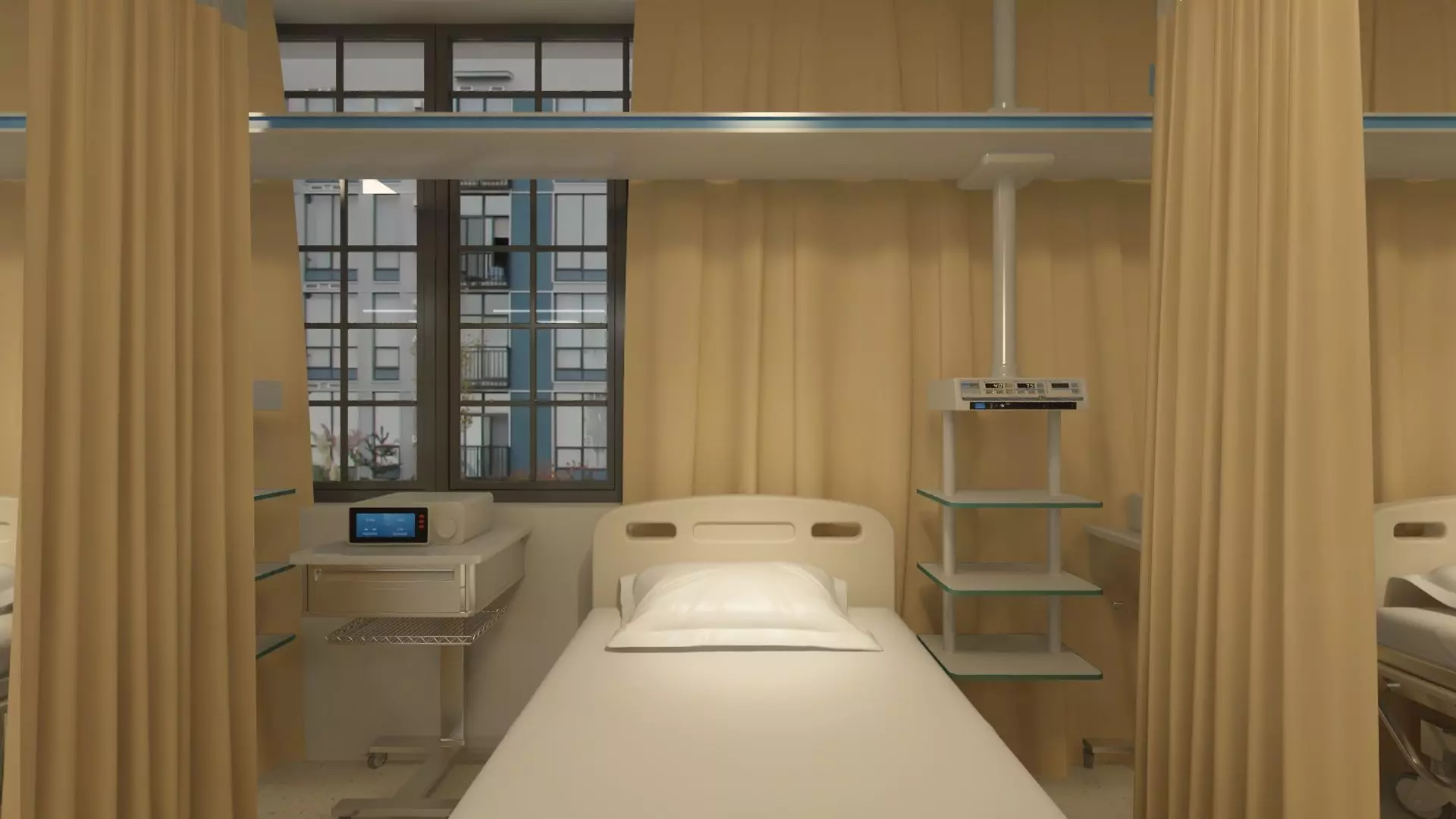 Hospital Wardroom with Monitoring Units and Nurses Station 3D model_18