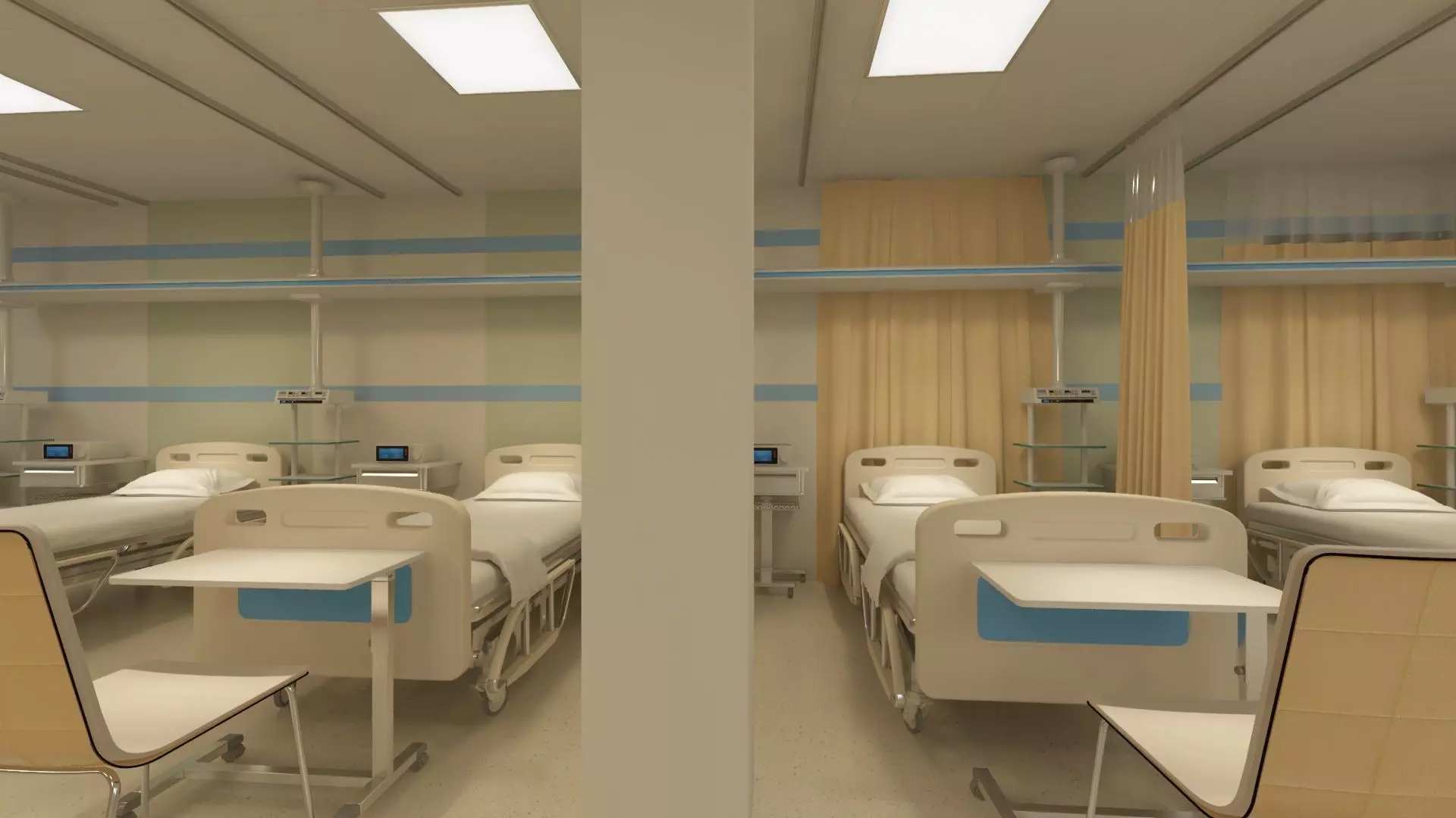 Hospital Wardroom with Monitoring Units and Nurses Station 3D model_7
