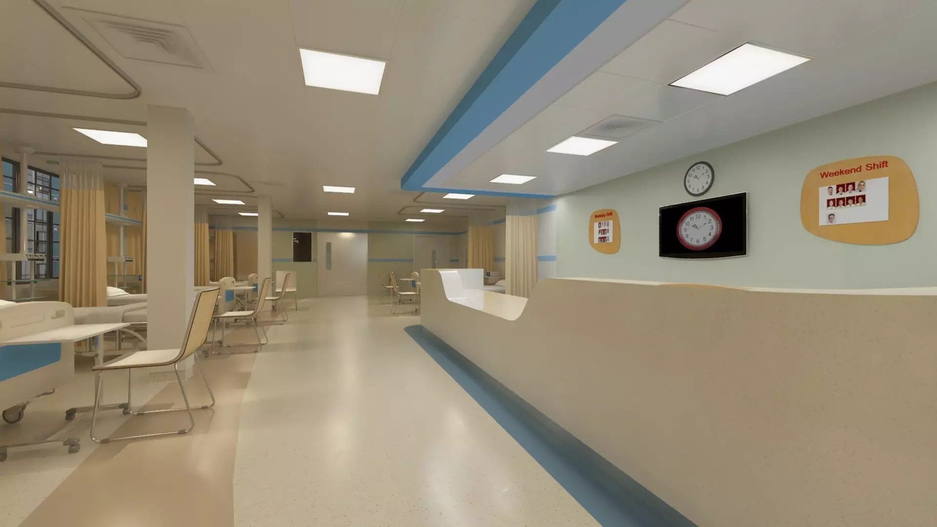 Hospital Wardroom with Monitoring Units and Nurses Station 3D model_5