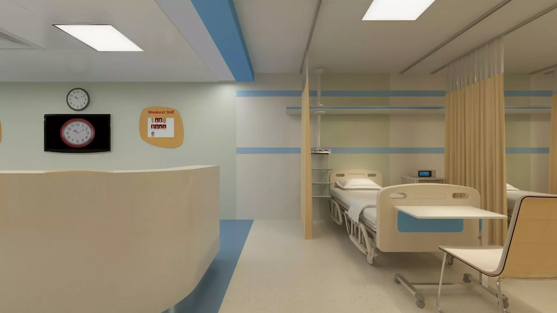 Hospital Wardroom with Monitoring Units and Nurses Station 3D model_4