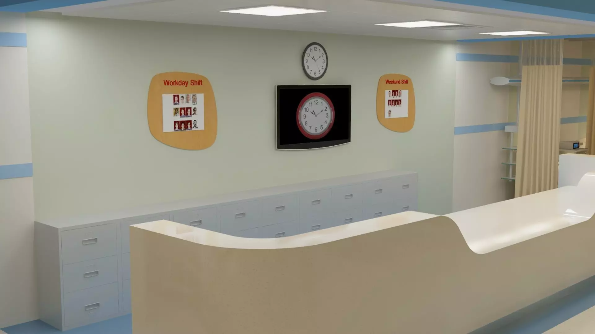 Hospital Wardroom with Monitoring Units and Nurses Station 3D model_12