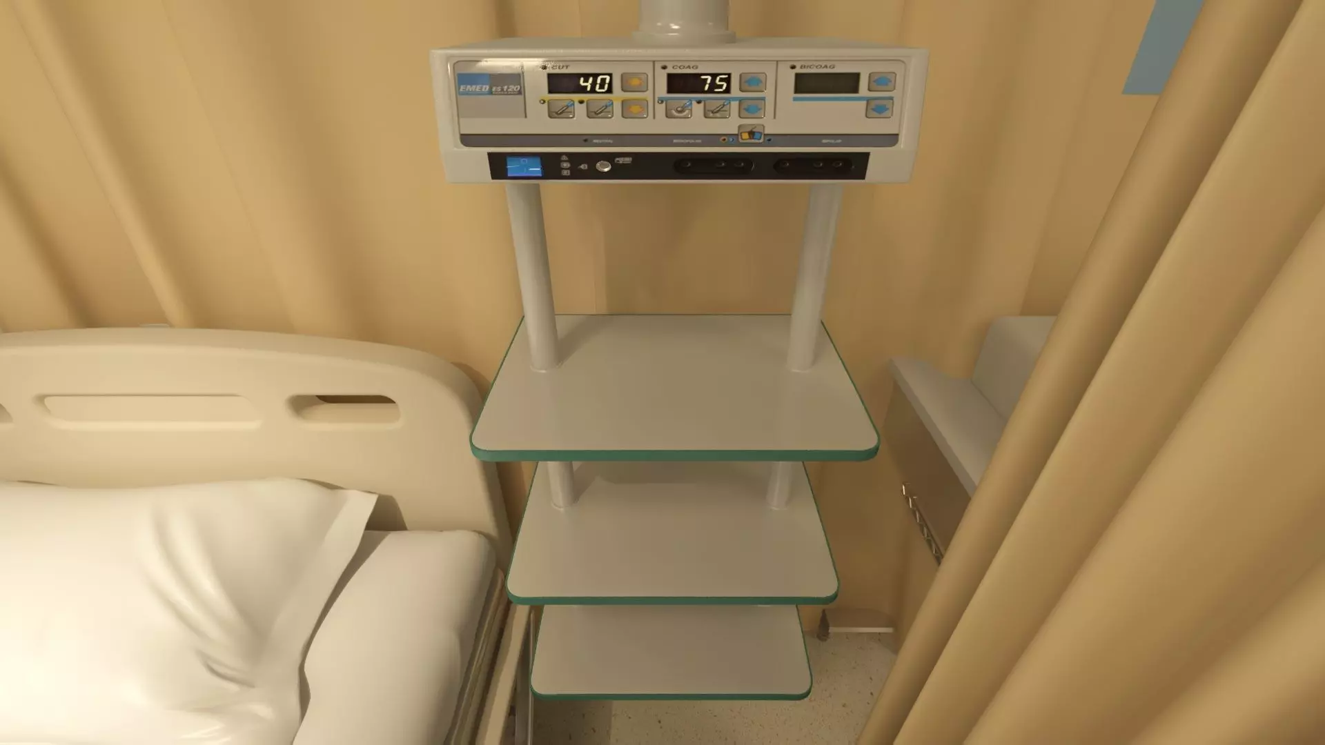 Hospital Wardroom with Monitoring Units and Nurses Station 3D model_10
