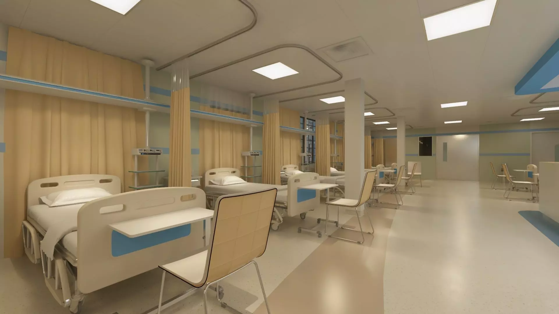 Hospital Wardroom with Monitoring Units and Nurses Station 3D model_6