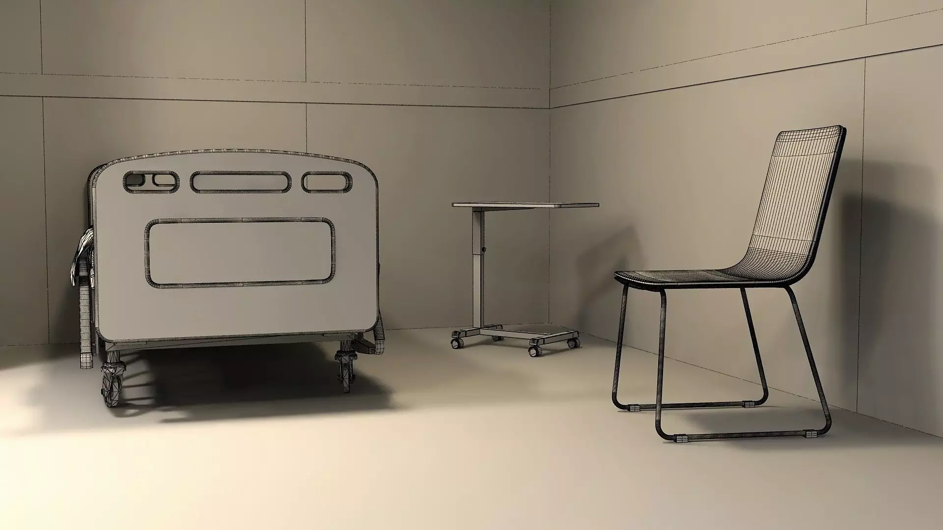 Hospital Wardroom with Monitoring Units and Nurses Station 3D model_17