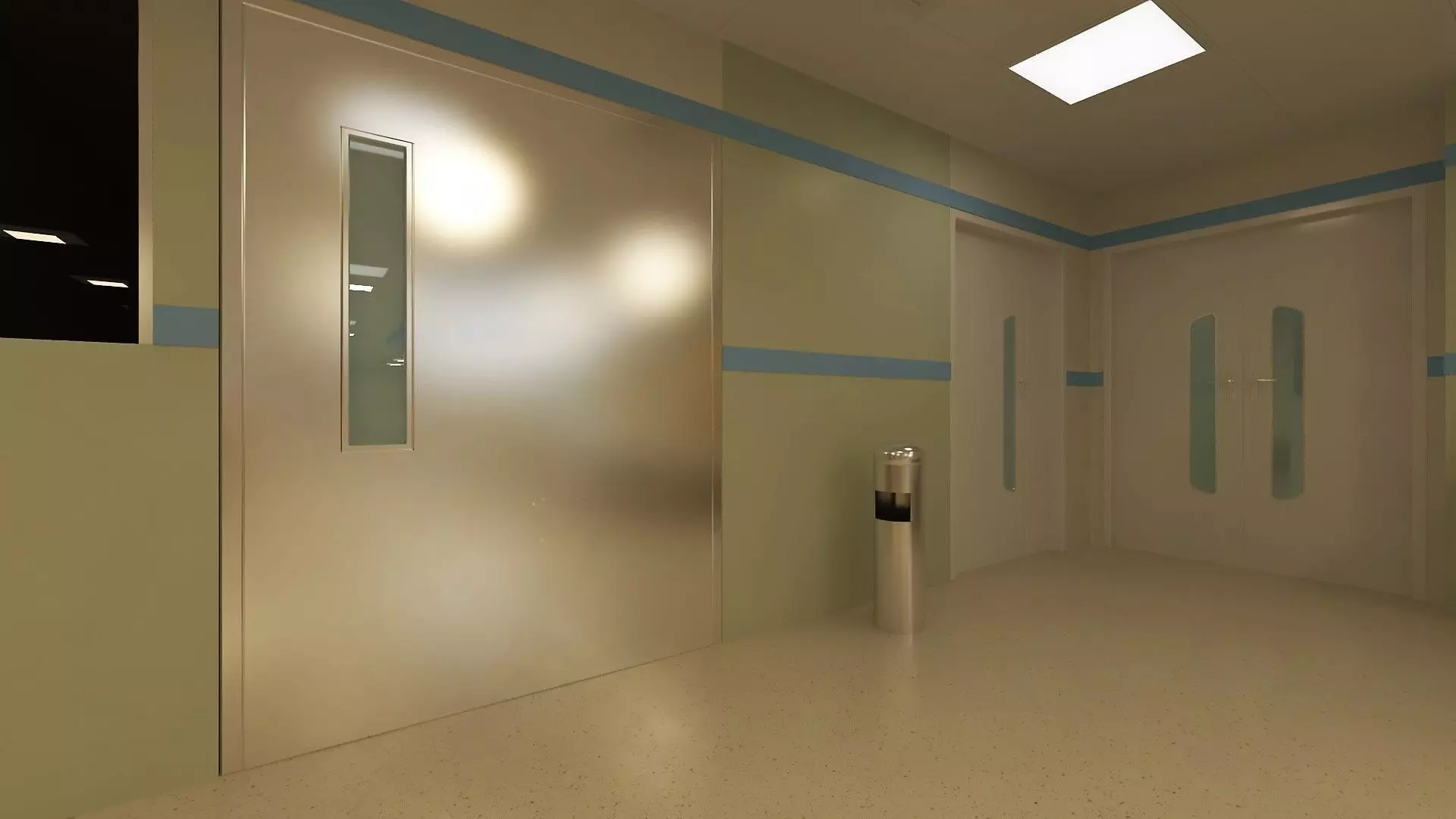 Hospital Wardroom with Monitoring Units and Nurses Station 3D model_3