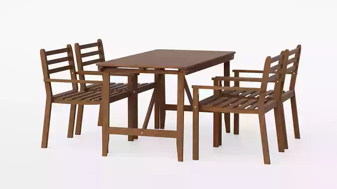 Outdoor wooden table and chairs set 3D model