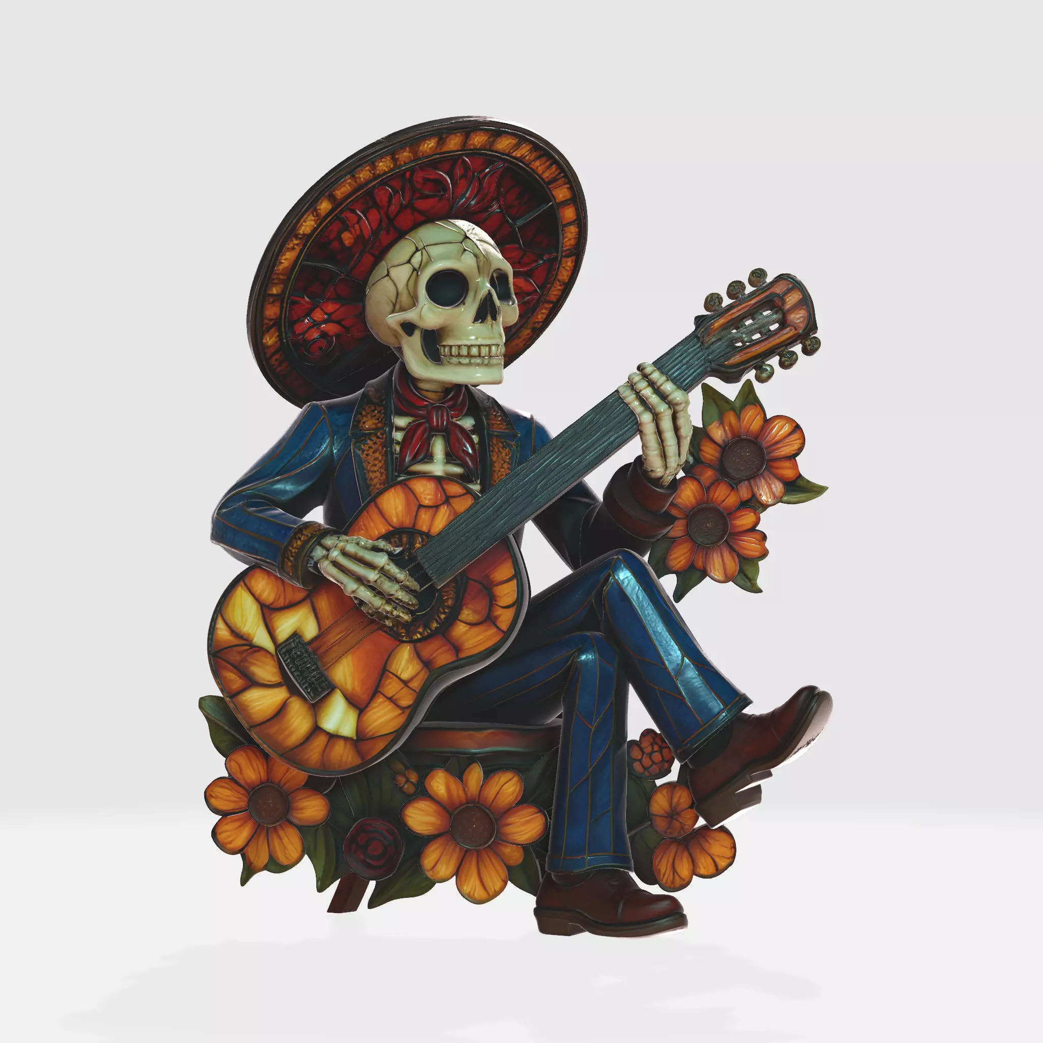 Skeleton Mariachi Guitarist Figurine Day of the Dead 3D print model_1