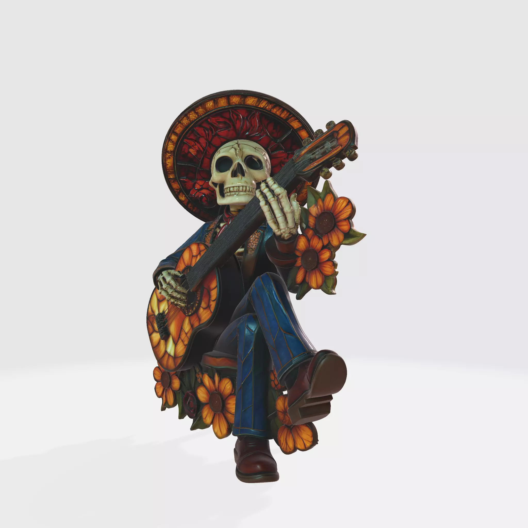 Skeleton Mariachi Guitarist Figurine Day of the Dead 3D print model_2