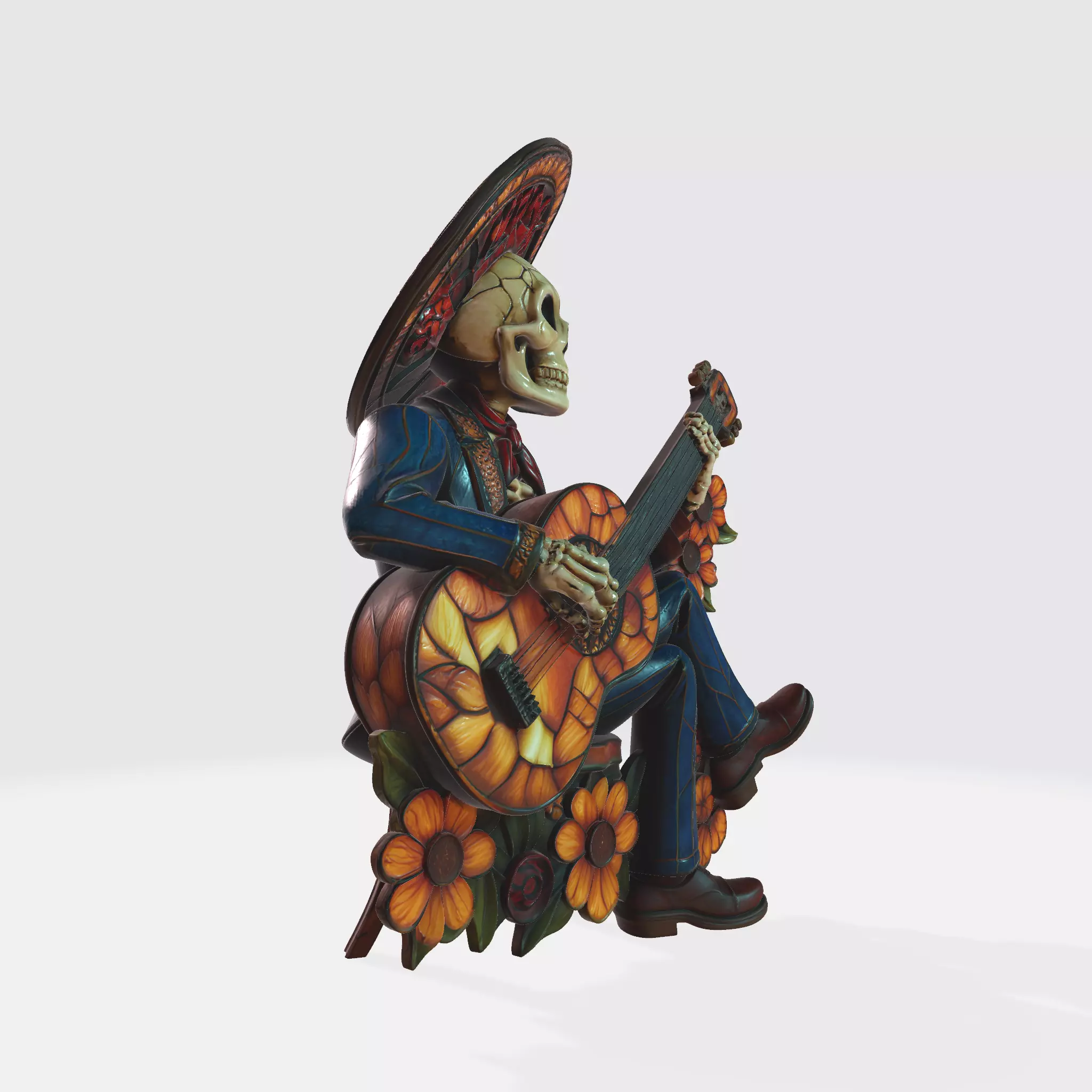 Skeleton Mariachi Guitarist Figurine Day of the Dead 3D print model_4