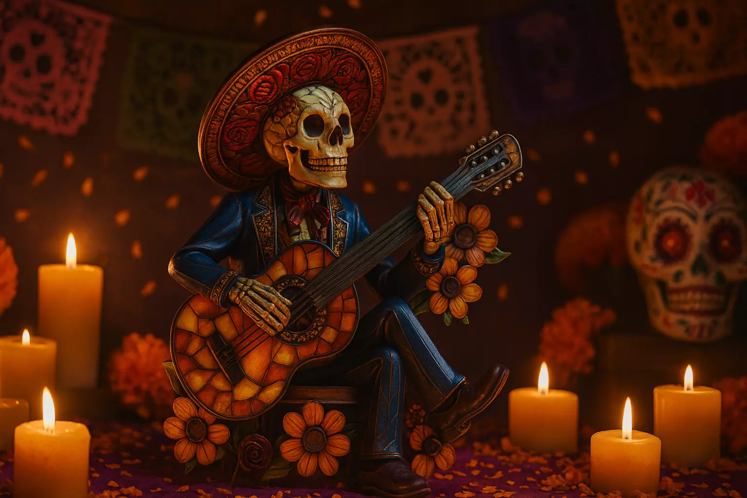 Skeleton Mariachi Guitarist Figurine Day of the Dead 3D print model_0