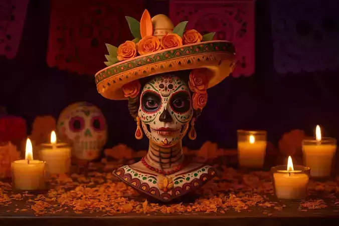 Day of the Dead La Catrina Bust 3D Printed Figurine 