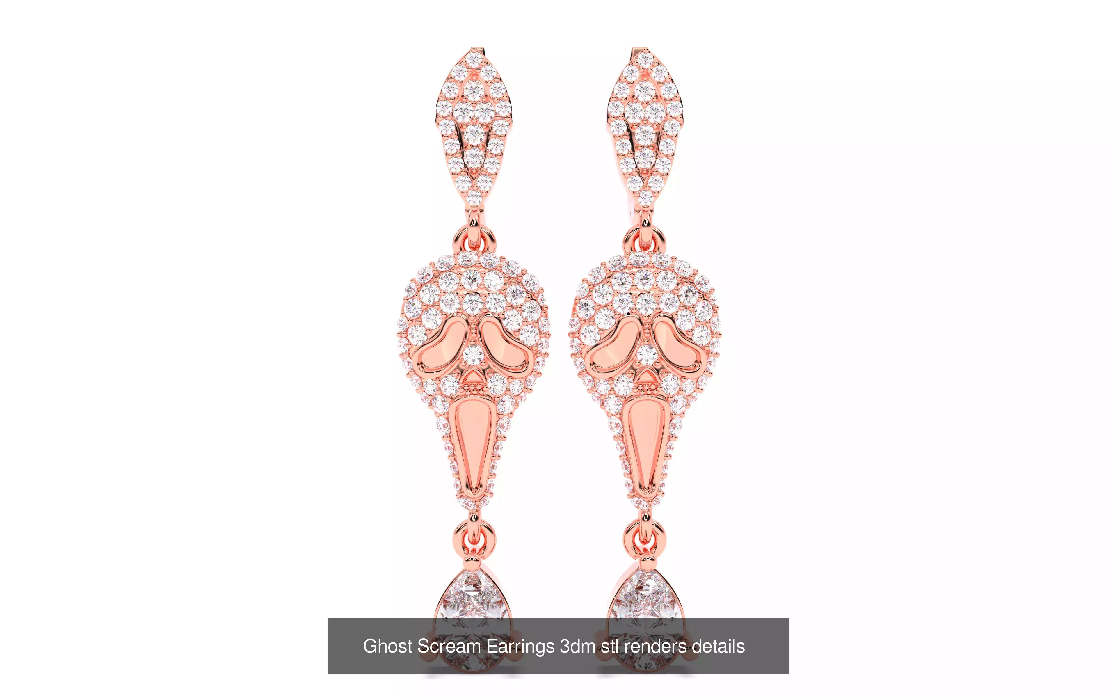 Halloween Ghost Scream Ring Earrings Pendant Bracelet Set 3D Model Collection_3