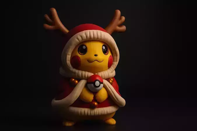Reindeer Pikachu Christmas 3D Print Festive Pikachu Figurine 3D print model Reindeer Pikachu Christmas 3D Print Festive Pikachu Figurine 3D print model