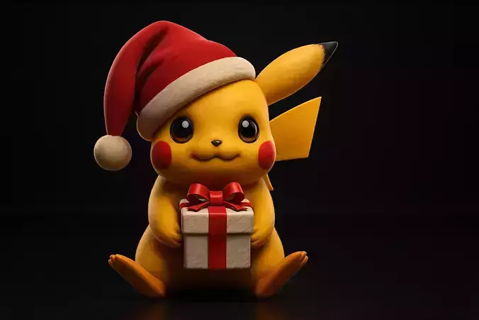 Christmas Pikachu Holding Festive Holiday Pokemon  3D print model