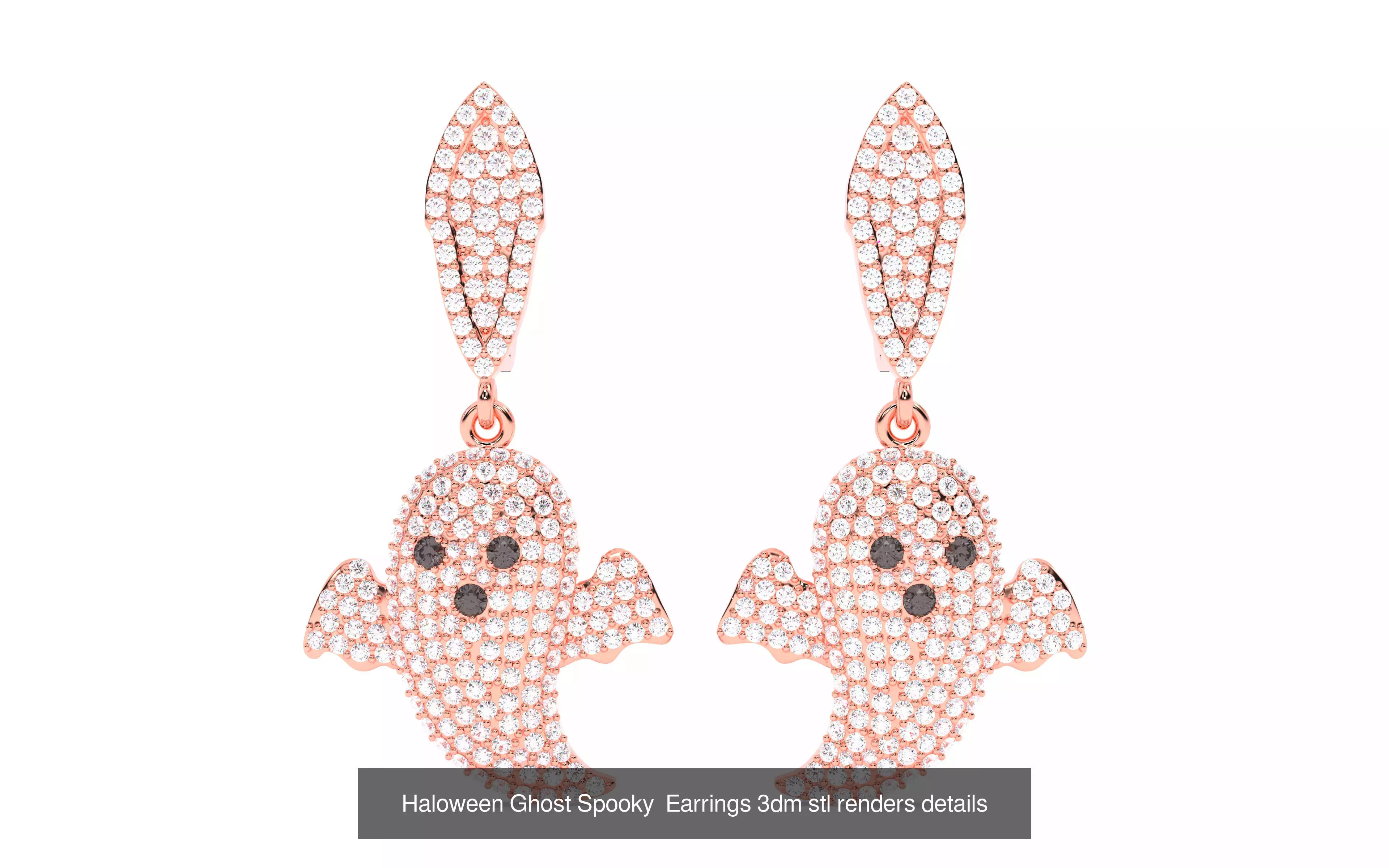 Halloween Ghost Spooky Ring Earrings Pendant Bracelet Set 3D Model Collection_3